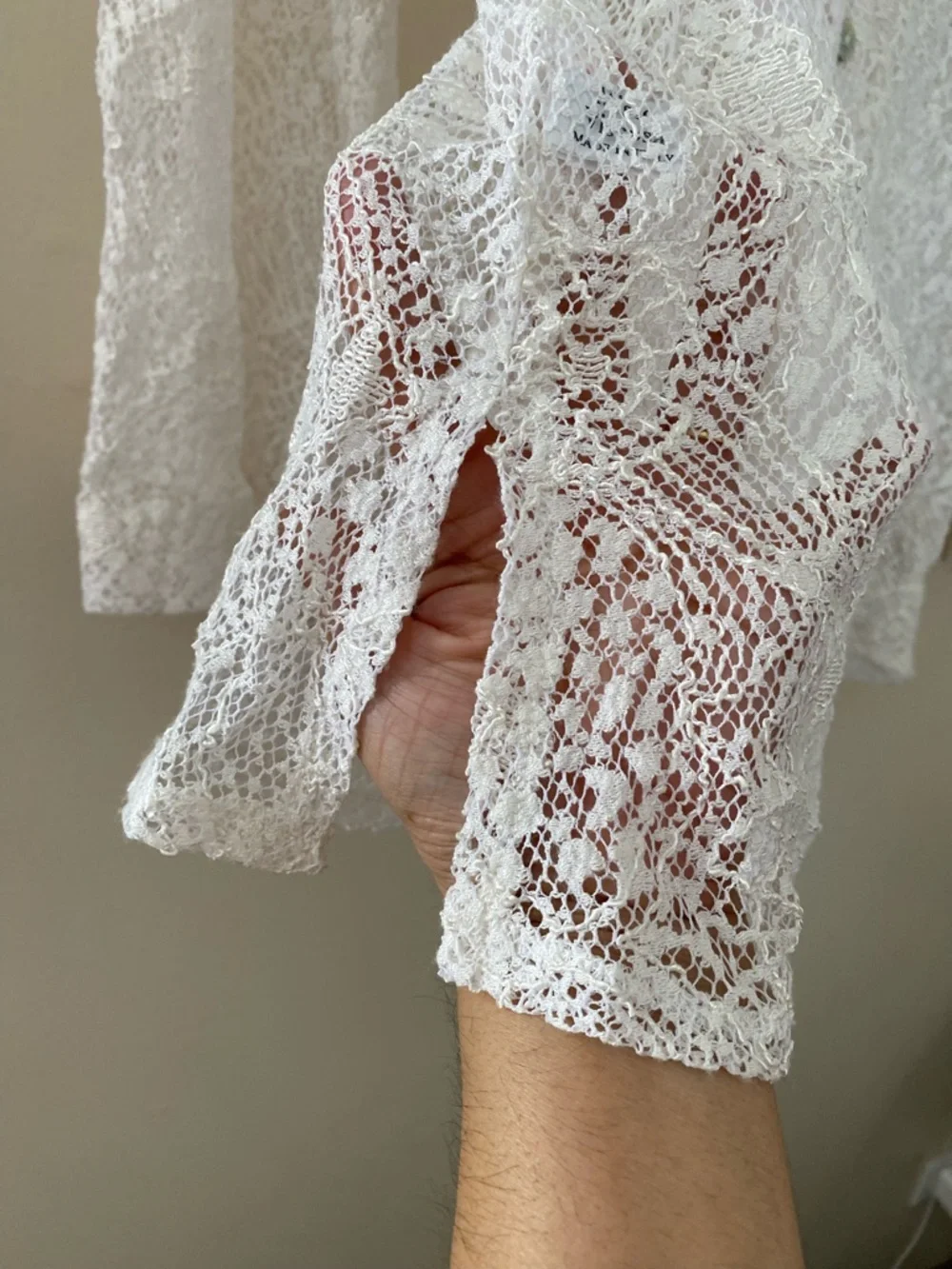 Made in Italy White Lace Button-Up Blouse with Contrast Collar size XL - Picture 7 of 13